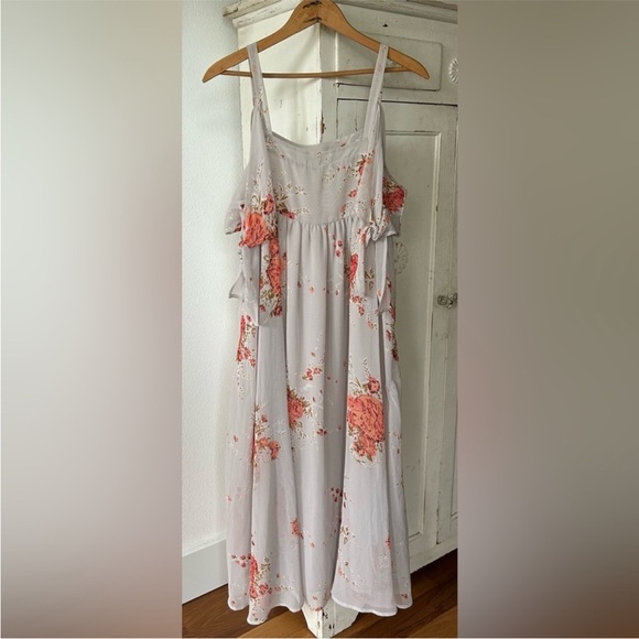 Free People | Women’s Grey/Coral Floral Tied To You Cold-Shoulder Midi Dress S - Picture 7 of 15